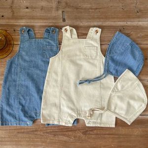 Overaller Rompers Summer Baby Girl Boy ärmlös denimhänge Top With Hat Childrens Cotton Jumpsuit Spring Tight Montering Clothes WX5.26