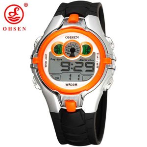 子供用時計子供子供デジタル時計ストップウォッチオレンジオレンジ色の電子スポーツ時計50mの防水腕時計