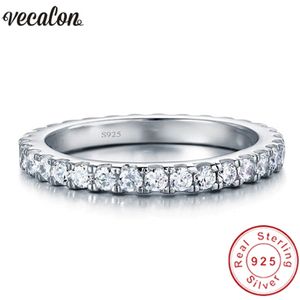 Vecalon Female Classic Wedding Band Ring 100% Soild 925 Sterling Silver Circle 5A Zircon CZ Förlovningsringar för kvinnor Män gåva 237G