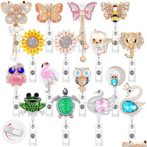 Other Office & School Supplies L Retractable Name Card Badge Holder Crystal Id Reel Clip Rhinestone Cute Nursing With For Women Do Soi Dhy7E