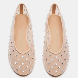 2024 Neue Schaffell Leder Flach Heels Sandalen Schuhe Ballett Runde Zehen hohl aus dem Sommer Europa und Amerika Laufsteg Slip-on Net Diamant in der Nähe von Toe Größe 34-43