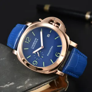 Designer Pan Hochqualität Luxus Männer Mann Uhren Designer Kalender Datum 43mm All Dial Work Quarz Männer Uhr Wasserdichte Montre Luxus Sapphire Glass Belt Logo