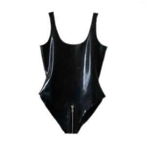 BRAS SETS MONNIK Black LaTex Suit Sexig Tight Women Rubber Custom CatSuit Crotch Zipper High Fork Swimsuit Underwear Vest Corset