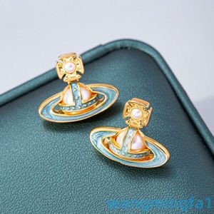 2024 Designer Luxury Xitai Queenjewellery Stud Autumn Home Sky Blue Droping Oil Pearl Saturnörhängen