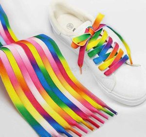 Sko delar tillbehör Rainbow Shoelaces Flat Colorful Fashion Sneakers Shoelace randiga sko snören färgad regnbågssko sträng för sneaker atletisk sport boot