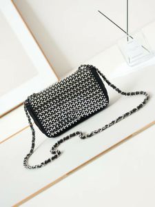 Top Quality Designer Sequins CF Dinner Bags Shinny Silver Beaded Stitching Black Leather Classic Flap Bags Gold Hardware Shoulder Bags Heavy Chain Evening Handbag