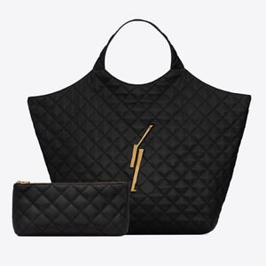 Elmas kafes alışveriş çantaları büyük kapasiteli kadın kılıf çanta gerçek deri iplik metal büyük harf işaret zinciri fermuar cüzdan siyah sho 269b