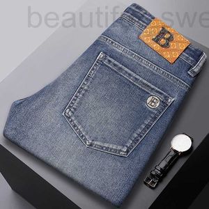 Мужские джинсы Дизайнер четыре сезона молодежное корейское издание вышитое эластичное лишнее подгонки маленькие брюки с брендом Blue Mjks