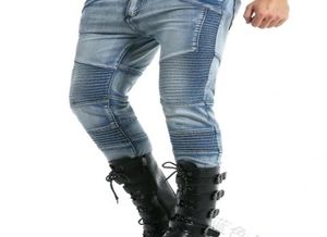 2021 MEN039S Neue Falten -Motorradjeans Slim Fit Nostalgic Stitching Jeans X06212213057