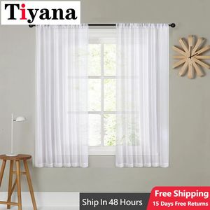 Tiyana White Short Tulle Curtain For Living Room Kitchen Sheer Door Wedding Party Background Decor Window Drapes Cortina 240521