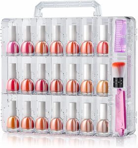 Portable Nail Polish Organizer Clear Double Side Nail Polish Holder Gel Nail Storage for 48 Bottles with 6 Adjustable Dividers 240523