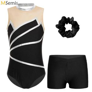 Dancewear Kids Girls Ballet Dance Outfits Sleeveless Leotard con pantaloncini e cravatta per i capelli per allenamento di ginnastica performance sport yoga set sport y240524