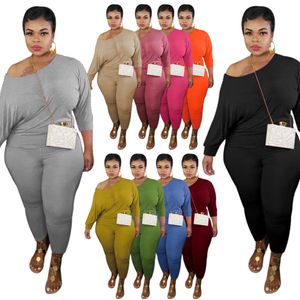 Autumn Plus Size Tracksuits Sexy Outfits Long Sleeve Design Casual Solid Color Tracksuit Two-piece Set 254V