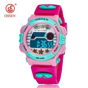 Zegarki dziecięce Ohsen Kids Sport zegarki 50m Wodoodporne czerwone kreskówki cyfrowe na rękę Stopwatch Electronic LED Children Watch dla chłopców Y240527