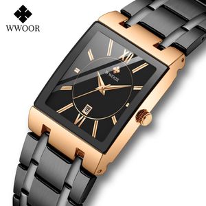 Wwoor Rose Gold Watch Women Square Quartz Waterproof Ladies Watches Top Brand Luxury Elegant Wrist Watch Female Relogio Feminino 201204 2793