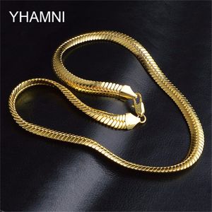 Yhamni Gold Color Necklace Men smycken Partihandel Ny trendig 9 mm bred Figaro -halsbandskedja Guldsmycken NX192 243P