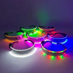 LED RAVE TOY CYBERPUNK未来の明るいロールプレイングメガネレイサイバーゴーグルLEDパーティーダンスパフォーマンス用の照らされたメガネD240527