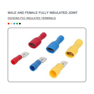50PCS FDD/MDD 6.3mm Terminal Red Blue Yellow Female Male Insulated Electrical Crimp Terminal Connectors Wiring Cable Plug
