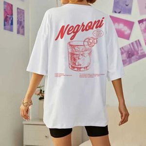 レディースTシャツネグロニレディースバックプリントレトロスタイルTシャツカクテル飲料Tシャツハラジュクストリート衣料グラフィックTシャツユニセックスレトロ衣類J240527