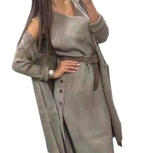 Mvgirlru Womens Knitting Tracksuit Autumn Womens Dress Suit Knit Cardigan Loose Sweater Coat with Belt Two Piece Set Y2011288761624