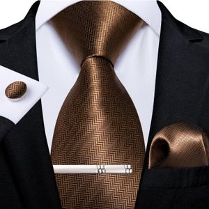 8cm solidne brązowe złote krawaty dla mężczyzn Business Wedding Silk Szyjka Kieszonkowe kwadratowe spinki do mankietów z klipem Dibange 240511