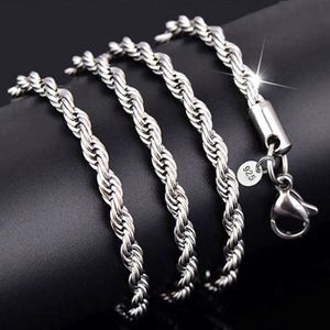 YHAMNI 100% Original 925 Silver Necklace Women Men Gift Jewelry 3mm 16 18 20 22 24 26 28 30 inch Twist Rope Chain Necklace YN89 203b