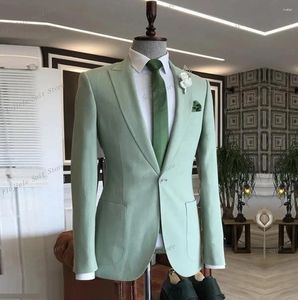 Męskie garnitury Mint Men Blazer Business Formal Office Płaszcz Casual Prace Prom Single Jacket Wedding Party Fashion Mężczyzna garnitur B16