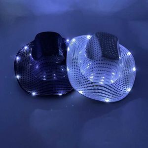 Led Rave Toy Holiday Lighting Supplies Western Cowboy Hat Fluorescent Party Hat LED Cowboy Hat Shining Carnival Party d240527