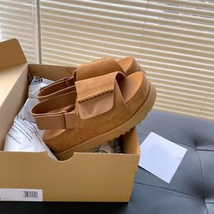 Med Box Australia GoldenStar Designer äkta lädersandaler Summer Cowhide Slippers Beach Slides Women Tasman Fall Mustard Seed Driftwood Chestnut Sandal