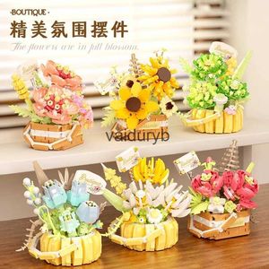 Blocks Flower bouquet building block meat artificial basket set bonsai garden brick DIY ceramic plant model childrens toy H240528