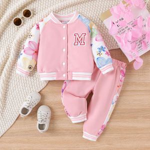 2PCS Baby Girl Fabric Flower Design Casual Long Sleeve Set Perfect for Outings and Daily Wear Basic Style L2405