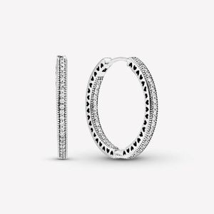 % 100 otantik 925 Sterling Gümüş Sparkle ve Hearts Hoop Küpe Moda Kadınlar Düğün Nişan Mücevher Aksesuarları 273R