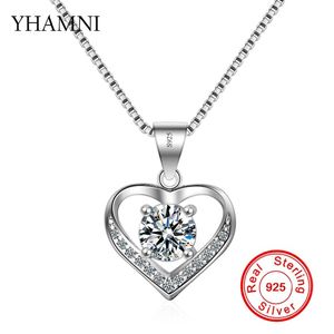 Yhamni Original 100% 925 Sterling Silber Schmuck 6mm Cz Diamant Heart Pendell Halskette für Valentinstag Geschenk der Liebe XDZ248 2354