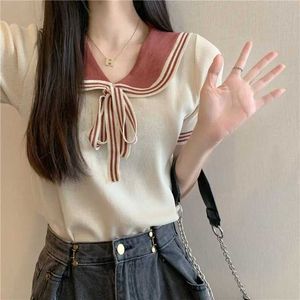 Polos femininos swt harajuku estética coreana de melhor garota y2k vintage strtwear retchwork colar colarinho curto slve roupas camiseta azul t y240527