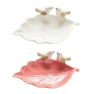 Decorative Figurines Porcelain Leaf Earrings Jewelry Tray 22x3cm Candy Plate Business Cards Holder