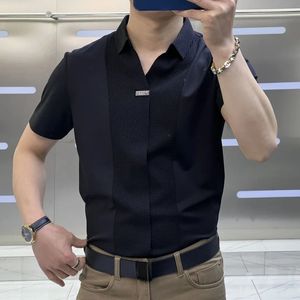 Skjortor för män svart överdimensionerad kort ärm man skjorta affärer jag elegant xxl sommar regelbunden designer med krage toppar märke 240518