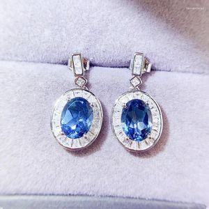 Kolczyki Dangle Natural Real Blue Topaz Drop K inkuria owalny styl 6 8 mm 1.6ct 2pcs kamień szlachetny 925 Srebrna biżuteria dla mężczyzn kobiety