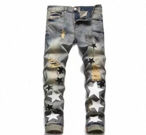 European and American mens designer ripped jeans hiphop high street fashion fashion brand cycling motorcycle embroidery closefit1304597