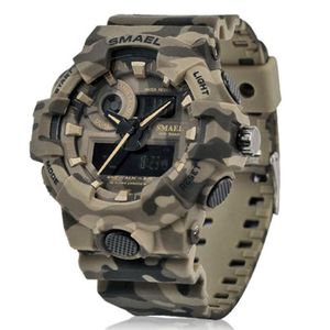 New Camouflage Watch Smael Watch Men Sports Liderou o relógio de quartzo Men Sport Wristwatch 8001 Mens Exército à prova d'água 262E