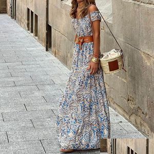 Этническая одежда Bohemian Beauty осень-коллекция Womens Fashion Off-Shoder Maxi платье A-Line Silhouett