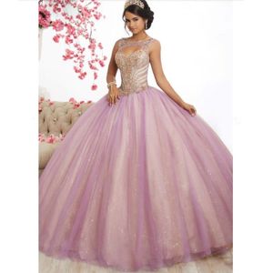 Splendid Pink Tulle Long Prom Dresses Ball Gowns 2019 New Design Beading Top Sweet 16 Dress Evening Dress Quinceanera Vestido de festa 215Y
