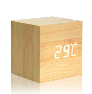 Цифровой термометр Деревянный светодиодный будильник с помощью голосового управления голосовым управлением дерева ретро светооборот настольный стол