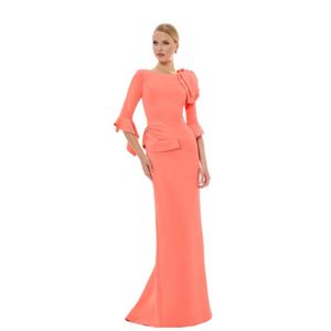Elegant Maxi Crepe Asymmetrical Neck Crepe Mother of the Bride/Groom Dresses Mermaid Long Sleeves Watteau Train Godmother Dresses Formal Party Gown for Women