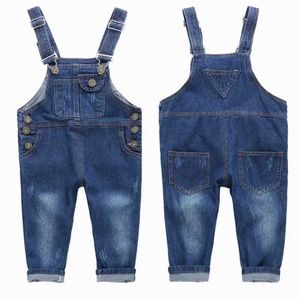 Overaller Rompers Spring 2023 Ny ankomst Girl Boy Denim Top Button Flight Girl Pure Blue Lace Jumpsuit Top 1-8Y WX5.26