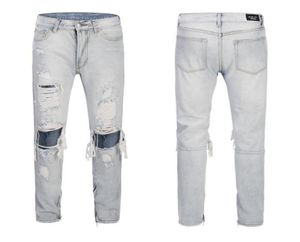Men Jeans Slim Fit Ripped Distressed Destroyed Hip Hop denim Pants Fashion Streetwear Black Blue Jeans6798505
