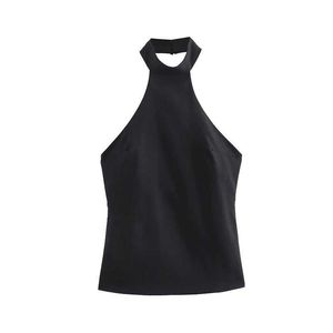 Kvinntankar Camis Traf Womens Suspended Tak med metallspänne som är lämplig för kvinnor Sexig rygglös tank Top Womens Summer Top S2452733