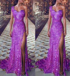 Kvinnor sexig en axel hög delad oregelbunden klänning 2022 ny mode glänsande paljett långa kvällsklänningar dam elegant fest klänning y122859093
