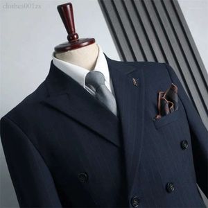 Мужские костюмы 2024 Высококачественный двухбортный костюм (брюки с жилетом костюмов) Британский модный свадебный мужчина.