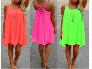 Sexig casual ärmlösa klänningar Kvinnor Summer Evening Party Beach Dress Short Chiffon Mini Dress Boho Womens Clothing Fashion7901110