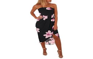 Kvinnor Sexig kläder Summer Casual Floral Printed Chiffon Dresses Female Strapless Backless Mini Dressess 9080724